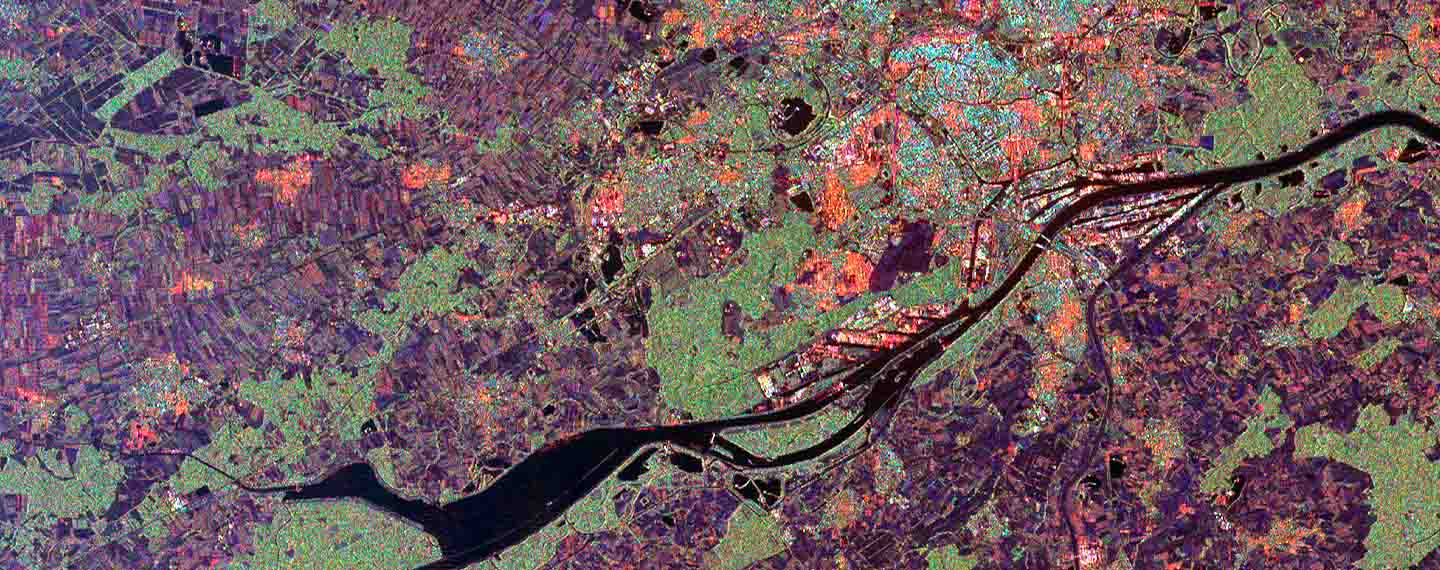 Space radar image of Rhine River, France and Germany.